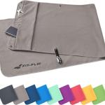 Serviettes de gymnastique avec compartiment zippé et clip magnétique, système antidérapant, multifonctionnel, Microfibre, 130 x 48 cm