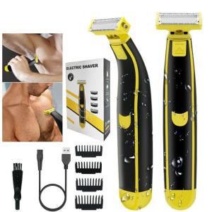 Rasoir électrique, rechargeable par USB, pour barbe ou corps, pour homme, lavable à l'eau, noir jaune
