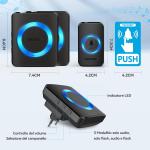 Campanello Senza Fili, Wireless, 60 Suonerie, Indicatori LED, 400 metri, Operativo a grande Distanza, 5 Volumi Selezionabili