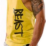 Débardeur de fitness, gym, bodybuilding, gilet sans manches en coton, débardeur de sport, Cabeen Beast, jaune