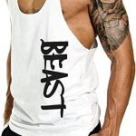 Canotta fitness, palestra, bodybuilding, canottiera smanicato in cotone, sport tank top, Cabeen Beast, bianco