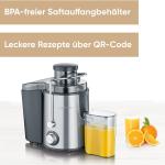 Centrifugeuse professionnelle 400W sans BPA, centrifugeuse pour fruits et légumes, acier inoxydable couleur argent/noir, capacité de jus 0,5 L, SEVERIN ES 3566