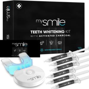 Mysmile Led Light Teeth Whitening Kit plus 6x3ml Aktivkohle-Gel, beste professionelle Zahnaufhellung