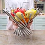 Cesto per frutta, porta frutta da tavolo, moderno creativo pieghevole, in acciaio inox, per dispensa e decorazione da tavola