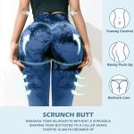 Damen Sport Leggings, hoch tailliert flacher Bauch, Push Up, hoch tailliert, mattes Knirschen, Fitness Hose für Yoga Jogging, Blau Schwarz