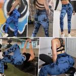 Damen Sport Leggings, hoch tailliert flacher Bauch, Push Up, hoch tailliert, mattes Knirschen, Fitness Hose für Yoga Jogging, Blau Schwarz