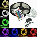 LED Streifen, SMD 5050, RGB, IP65, 150 LED, Multi-Color, 5 Meter Spule, mit Netzteil und Fernbedienung
