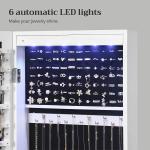 Armadio porta gioielli bigiotteria da appendere con specchio montaggio a parete 119 x 35 x 9 cm, con luci led