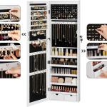 Armadio porta gioielli bigiotteria da appendere con specchio montaggio a parete 119 x 35 x 9 cm, con luci led