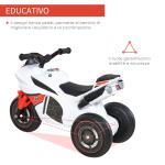Tricycle Moto électrique Jouet pour enfants de 18 à 36 mois avec musique et phares Blanc et Rouge