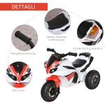 Tricycle Moto électrique Jouet pour enfants de 18 à 36 mois avec musique et phares Blanc et Rouge