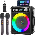 Tragbares Karaoke, tragbarer Bluetooth-Lautsprecher mit 2 kabellosen Mikrofonen, PA-System für Erwachsene und Kinder mit LED-Licht