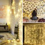 Décoration de Noël, Rideau en fil de cuivre, lumière blanche chaude 300 led, chargement USB, avec télécommande