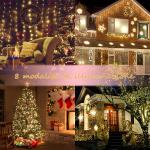 Décoration de Noël, Rideau en fil de cuivre, lumière blanche chaude 300 led, chargement USB, avec télécommande