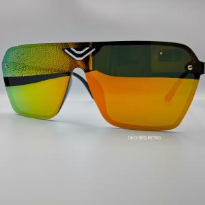 Okly Retro Sonnenbrille, Damen Herren Sonnenbrille, rot