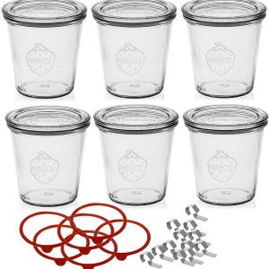 Weck Pots 290 ml avec couvercle 80 mm, avec joint et clips, Boîte de 6 pièces, verre, transparent