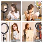 Anello a LED per selfie, 26 cm, luce e colori regolabili, treppiedi,con telecomando